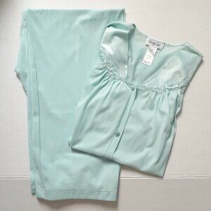 Vintage Vanity Fair Women's Short Sleeve Nylon Pajama Set Blue Size M